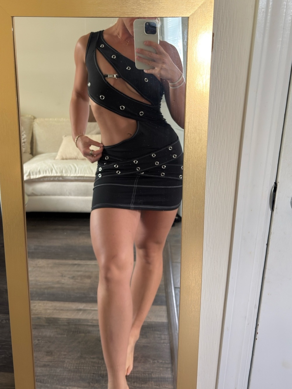 SHEIN Black Asymmetric Cutout Eyelet Mini Dress